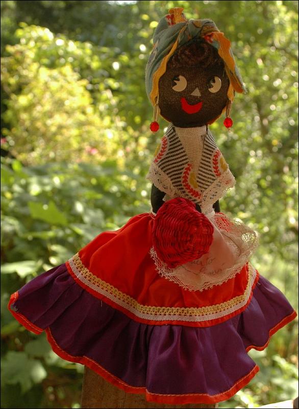 Caribbean Folk Art Hand Crafted Black Cloth Doll Souvenir