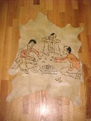 Painted Leather Sheepksin of Asian Men Smoking
