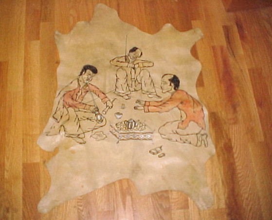 Painted Leather Sheepksin of Asian Men Smoking