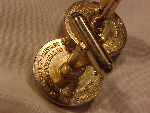 Old Mustard Seed Cuff Link with Bible passage