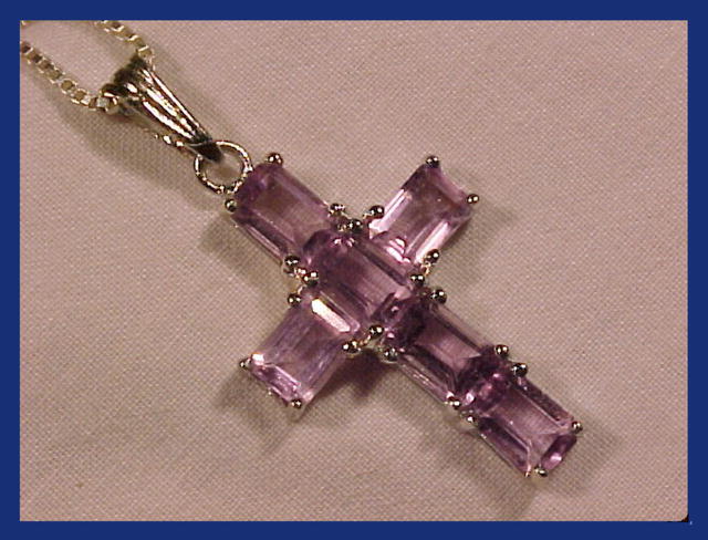Amethyst & Sterling Crucifix Pendant & Chain