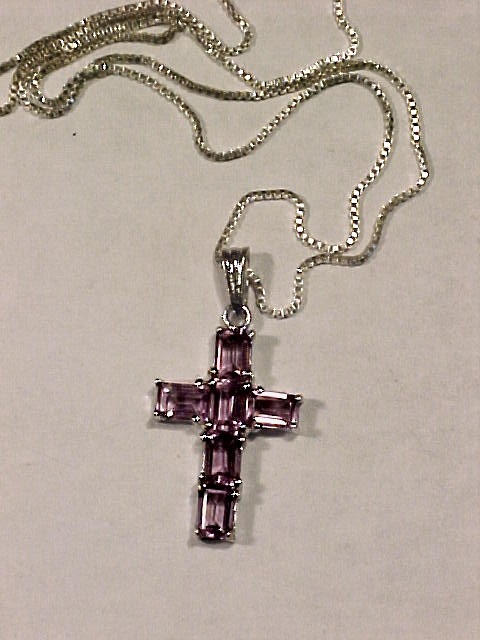 Amethyst & Sterling Crucifix Pendant & Chain