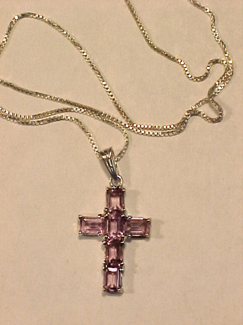 Amethyst & Sterling Crucifix Pendant & Chain