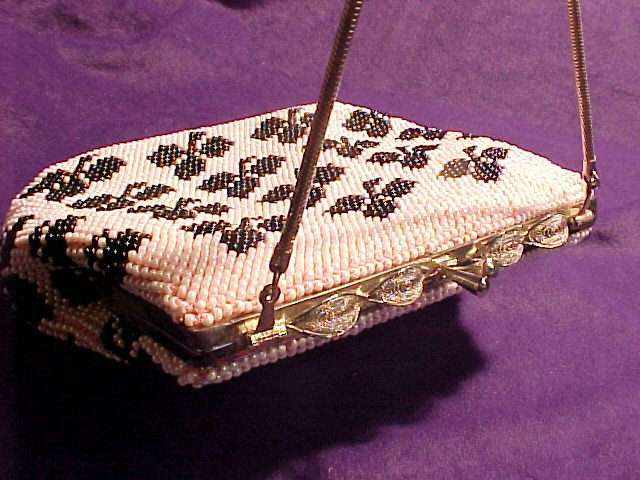 Beaded Purse Pink with Black Clubs or Clovers