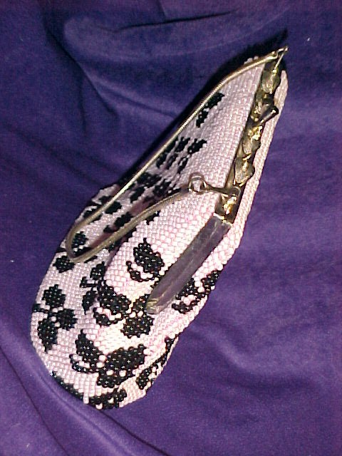 Beaded Purse Pink with Black Clubs or Clovers