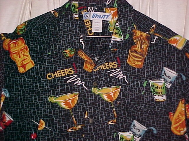 Tiki Bar Cocktail Shirt 100 % Rayon Size Med *PRICE REDUCTION*