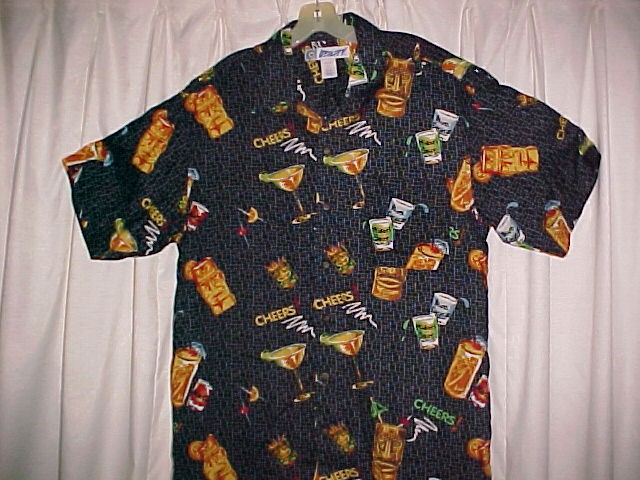 Tiki Bar Cocktail Shirt 100 % Rayon Size Med *PRICE REDUCTION*