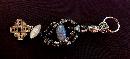 Goth Heart Keychain, Beaded Key Chain of Fire Agate, Glass with Silver Cross