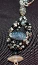 Goth Heart Keychain, Beaded Key Chain of Fire Agate, Glass with Silver Cross