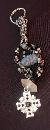 Goth Heart Keychain, Beaded Key Chain of Fire Agate, Glass with Silver Cross