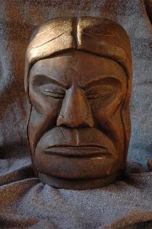 Native American Indian Cedar Wood Carving Man's Face Bust, Totem