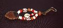 Beaded Keychain, Fob Tribal, Nataive, Hand Crafted One of a Kind Key Ring of leather, glass, shell, brass,