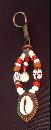 Beaded Keychain, Fob Tribal, Nataive, Hand Crafted One of a Kind Key Ring of leather, glass, shell, brass,