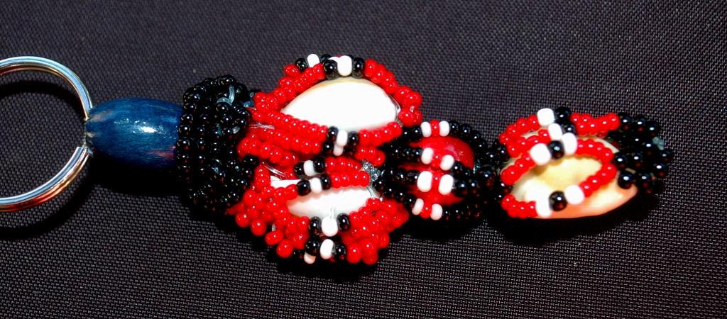 Beaded Keychain, Fob Tribal, Nataive, Hand Crafted One of a Kind Key Ring glass, shell,