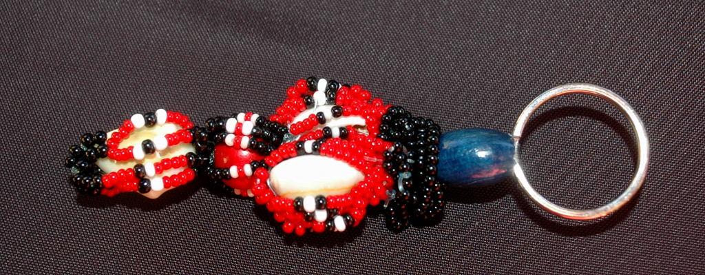 Beaded Keychain, Fob Tribal, Nataive, Hand Crafted One of a Kind Key Ring glass, shell,