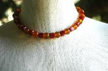 Red Bakelite and Amber Lucite Beaded Choker Necklace