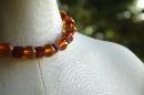 Red Bakelite and Amber Lucite Beaded Choker Necklace