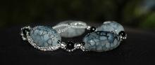 Black Grey Faceted Chunky Fire Agate Beads Bracelet with silver, glass foil & irriescent seed beads twisted snake pattern