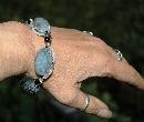 Black Grey Faceted Chunky Fire Agate Beads Bracelet with silver, glass foil & irriescent seed beads twisted snake pattern