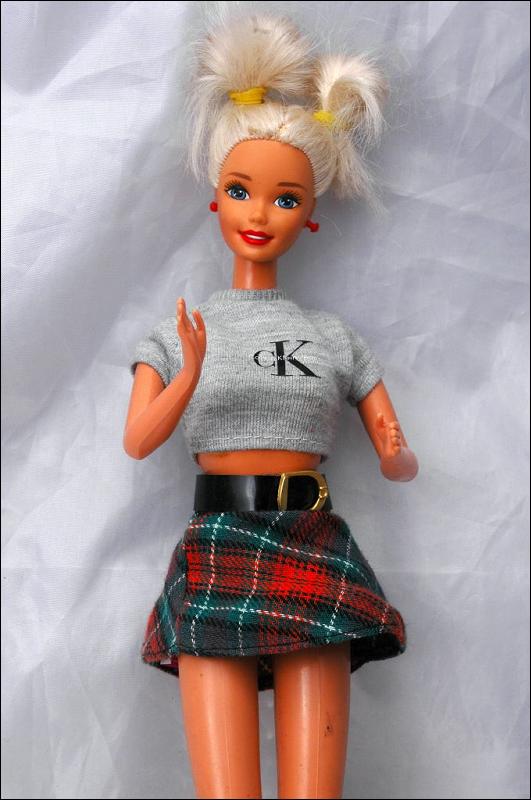 Vintage Calvin Klein Barbie Cropped T-shirt and Plaid Skirt
