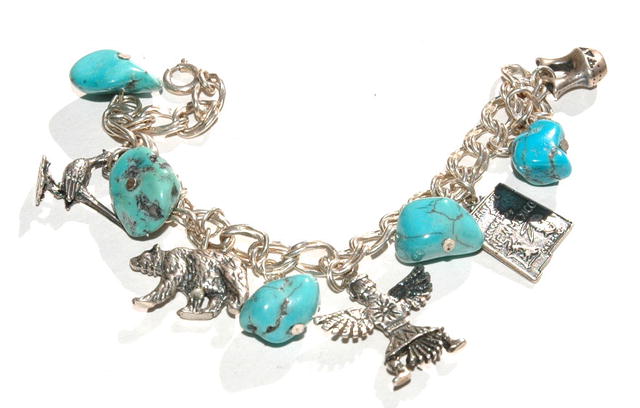 S.W. Indian Turquoise Sterling Charm Bracelet