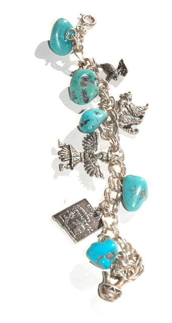 S.W. Indian Turquoise Sterling Charm Bracelet