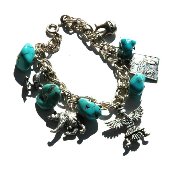 S.W. Indian Turquoise Sterling Charm Bracelet