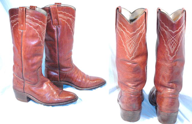 Frye Boots sz 8 Dark Caramel Western Fancy Stitch