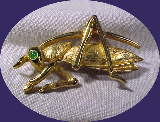 Boucher Emerald Eye Gold Grasshopper Pin
