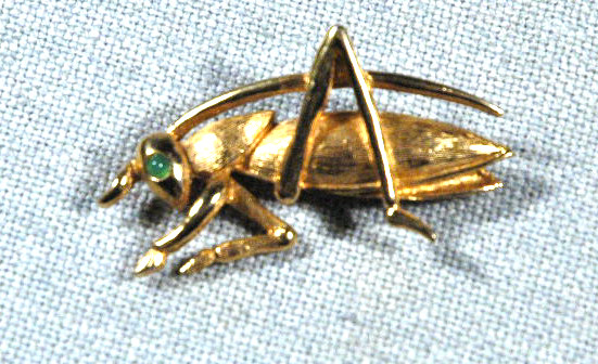 Boucher Emerald Eye Gold Grasshopper Pin