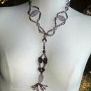 Huge Amethyst Beaded Necklace with Long Pendant Tassel Hand Crafted Elaborate Unique Design and colors lavender, plum and silver Neck Tie Design