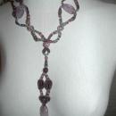Huge Amethyst Beaded Necklace with Long Pendant Tassel Hand Crafted Elaborate Unique Design and colors lavender, plum and silver Neck Tie Design