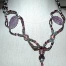 Huge Amethyst Beaded Necklace with Long Pendant Tassel Hand Crafted Elaborate Unique Design and colors lavender, plum and silver Neck Tie Design