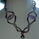 Huge Amethyst Beaded Necklace with Long Pendant Tassel Hand Crafted Elaborate Unique Design and colors lavender, plum and silver Neck Tie Design
