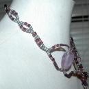 Huge Amethyst Beaded Necklace with Long Pendant Tassel Hand Crafted Elaborate Unique Design and colors lavender, plum and silver Neck Tie Design