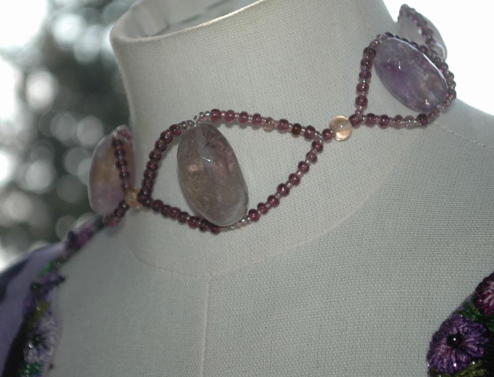 Huge Natural Amethyst Stones Beaded Choker Necklace Handcrafted Elaborate Unique Design