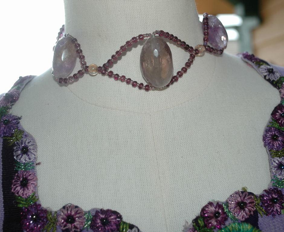Huge Natural Amethyst Stones Beaded Choker Necklace Handcrafted Elaborate Unique Design