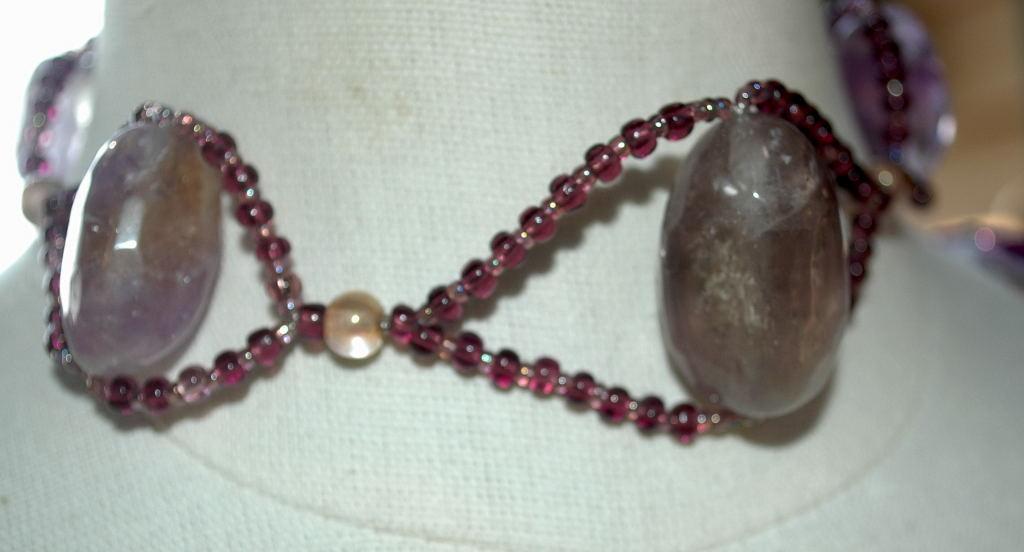 Huge Natural Amethyst Stones Beaded Choker Necklace Handcrafted Elaborate Unique Design