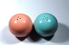 Spherical Blue & Pink Pottery Salt & Pepper shakers