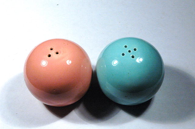 Spherical Blue & Pink Pottery Salt & Pepper shakers
