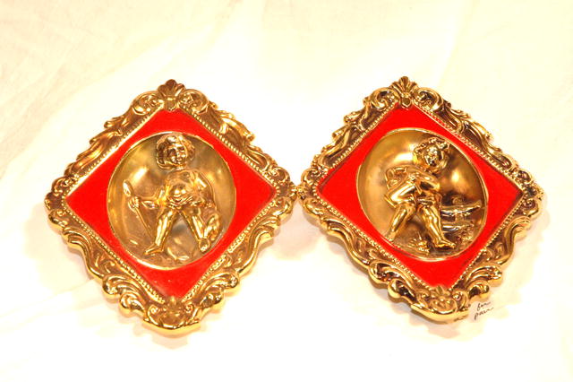 Cherub Red & Gold Ceramic Wall Plaques by ARDCO ** PRICE REDUCTION!**