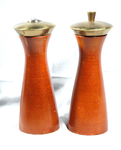Eames Era Teak & Brass Salt Shaker& Pepper Mill Verity South Hall INC.