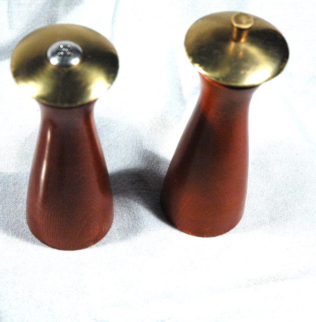 Eames Era Teak & Brass Salt Shaker& Pepper Mill Verity South Hall INC.