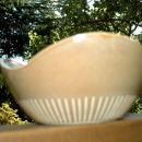 Modernist Asymmetrical Wavy Rim Stoneware Pottery Bowl, Signed