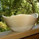 Modernist Asymmetrical Wavy Rim Stoneware Pottery Bowl, Signed