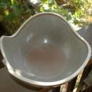 Modernist Asymmetrical Wavy Rim Stoneware Pottery Bowl, Signed