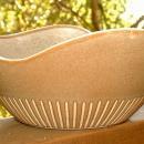 Modernist Asymmetrical Wavy Rim Stoneware Pottery Bowl, Signed