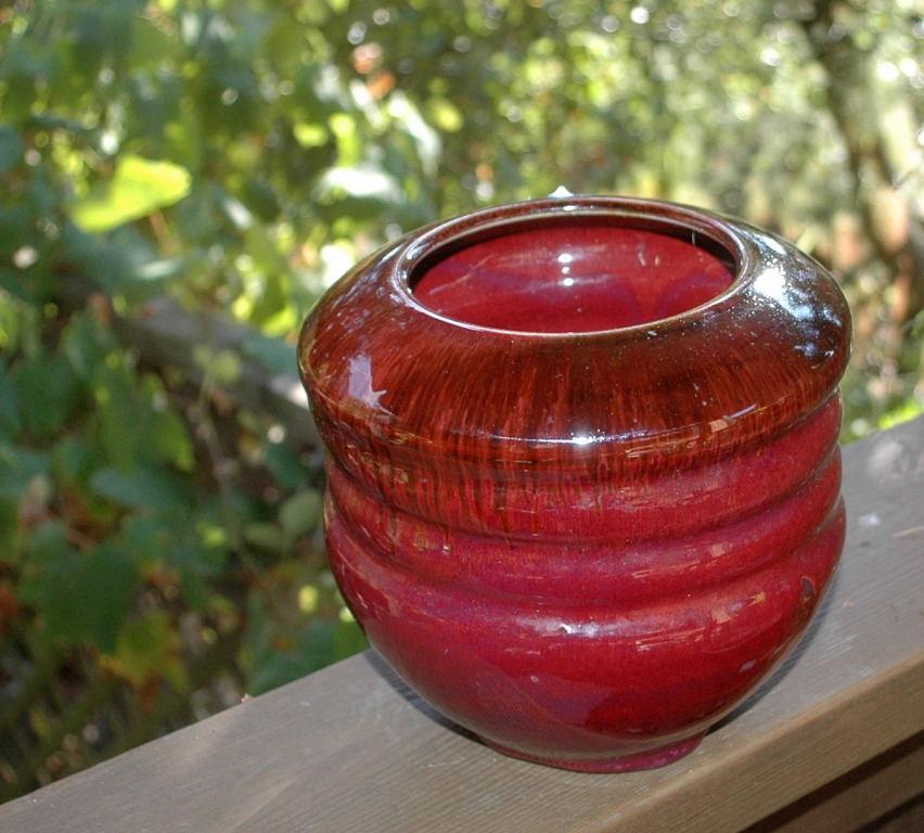 Cranberry Glazed Pottery Vase signed Rigel