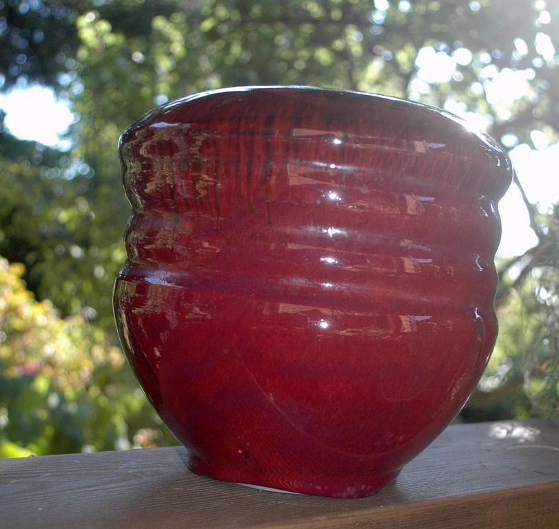 Cranberry Glazed Pottery Vase signed Rigel