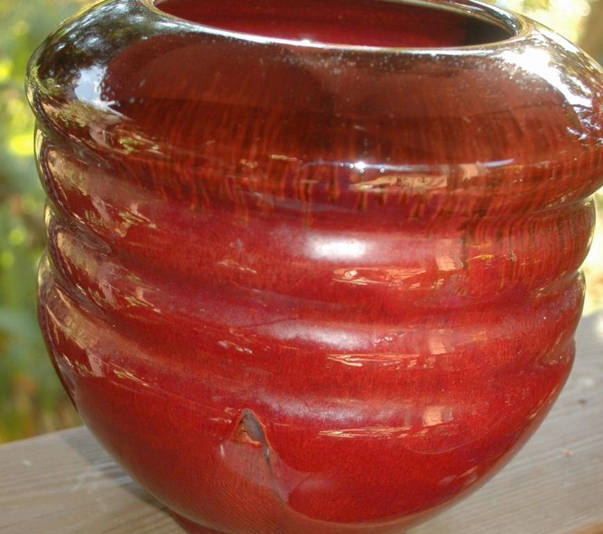 Cranberry Glazed Pottery Vase signed Rigel